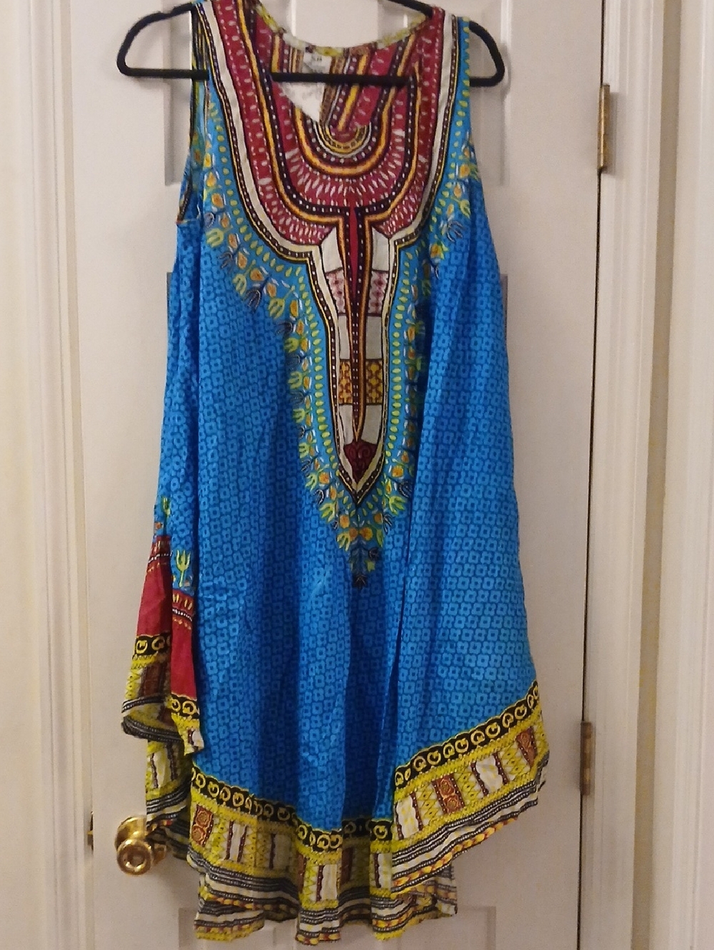 Blue Asymmetrical Dashiki-Style Women's Dress